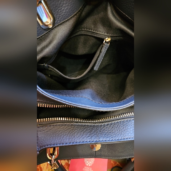 Vince Camuto Navy Blue leather Elva Satchel Handbag with crossbody strap NWT - Picture 14 of 16